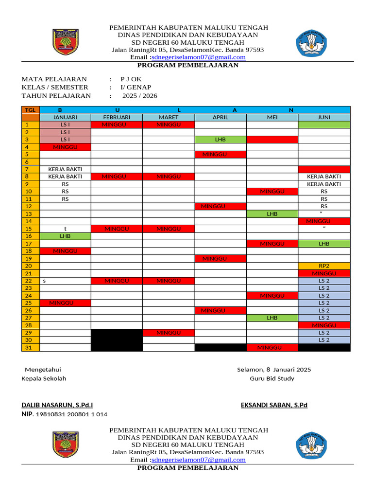 Program Pembelajaran PJOK SD 2025/2026 | PDF