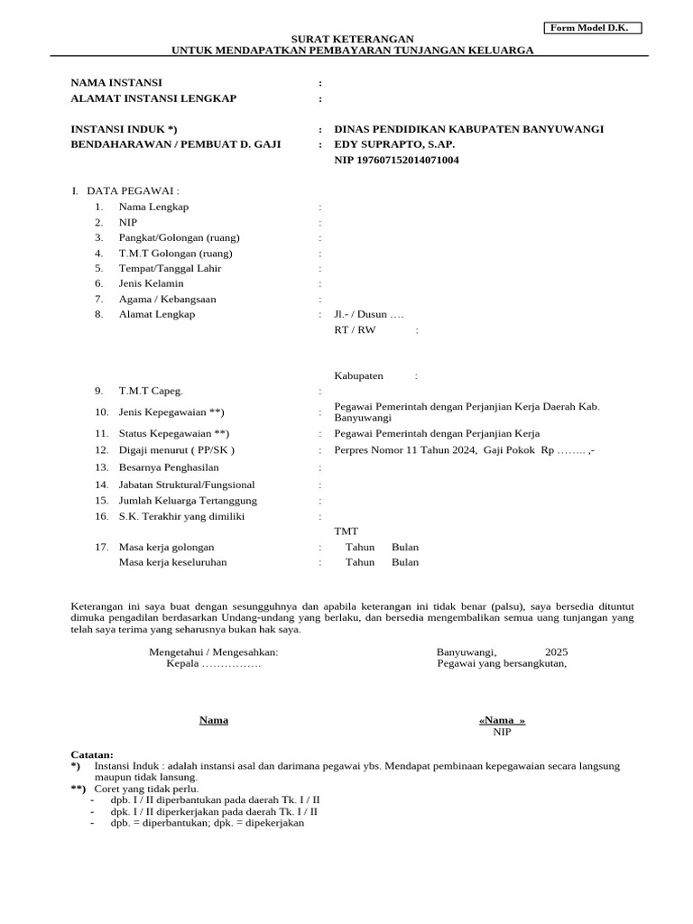 1.form Model DK PPPK | PDF