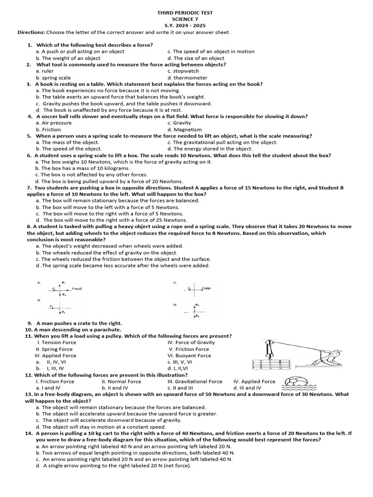 Science 7 Force and Motion Test | PDF | Force | Heat Transfer