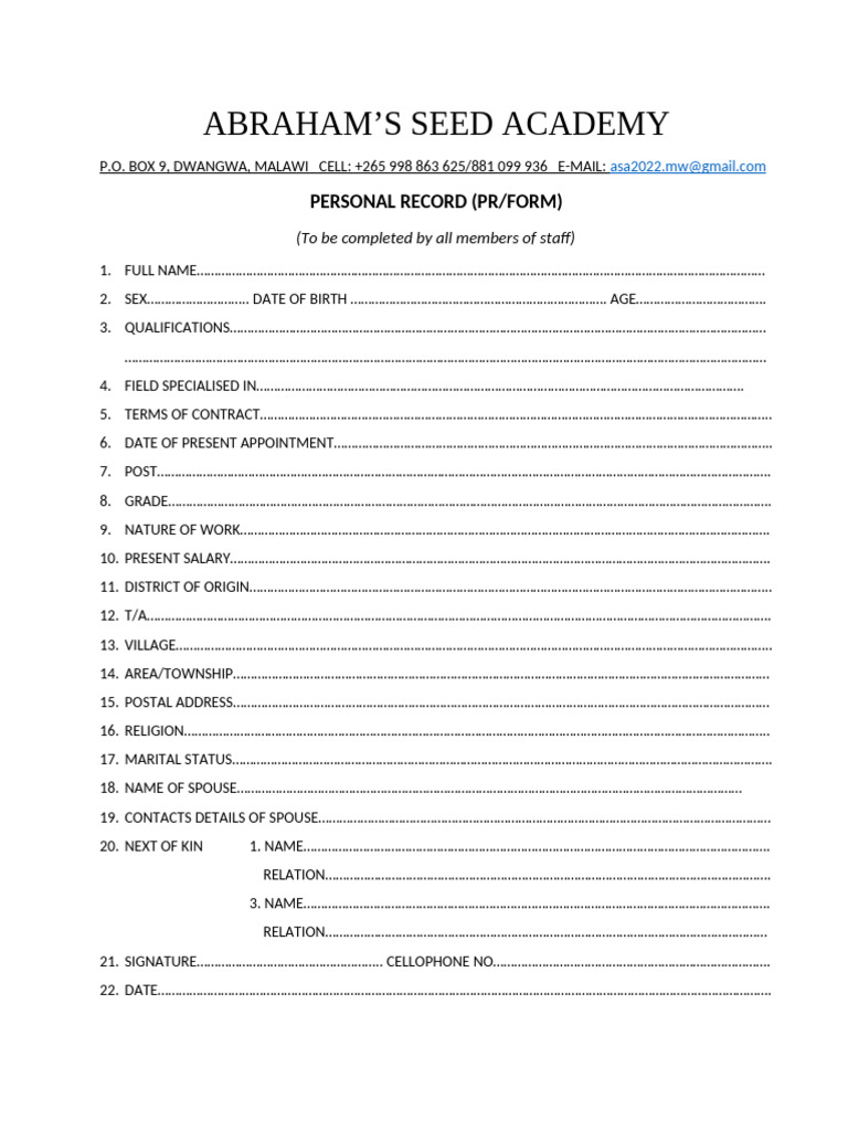 Personal Record Form (2)_032938 | PDF