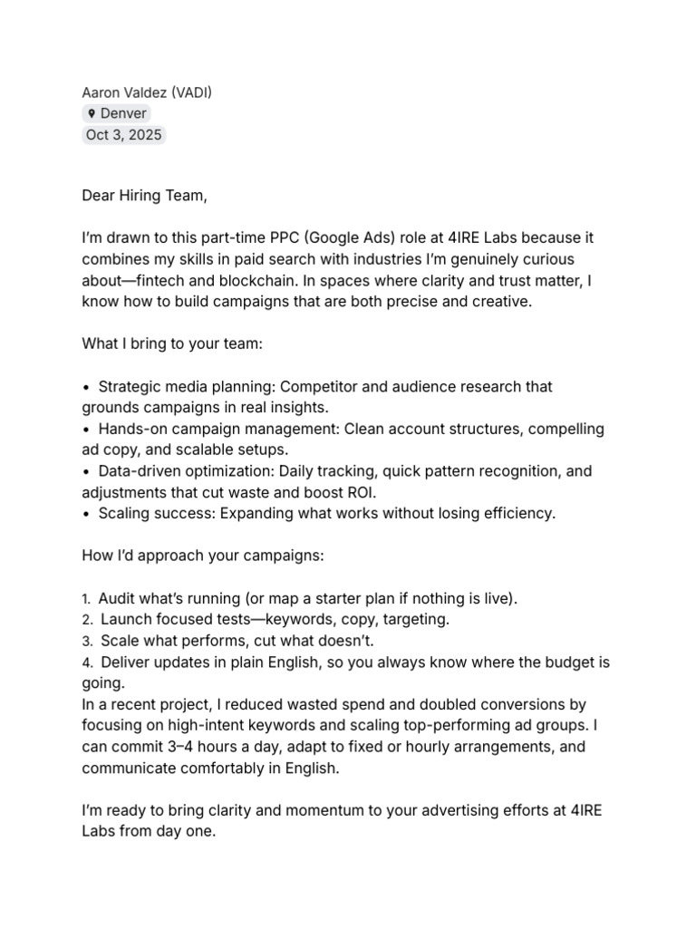 Part-Time PPC Specialist Application | PDF