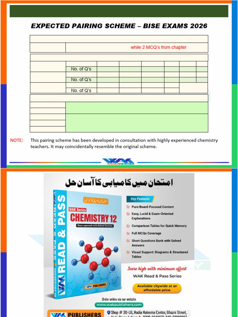 BISE 2026 Chemistry Exam Pairing Scheme | PDF