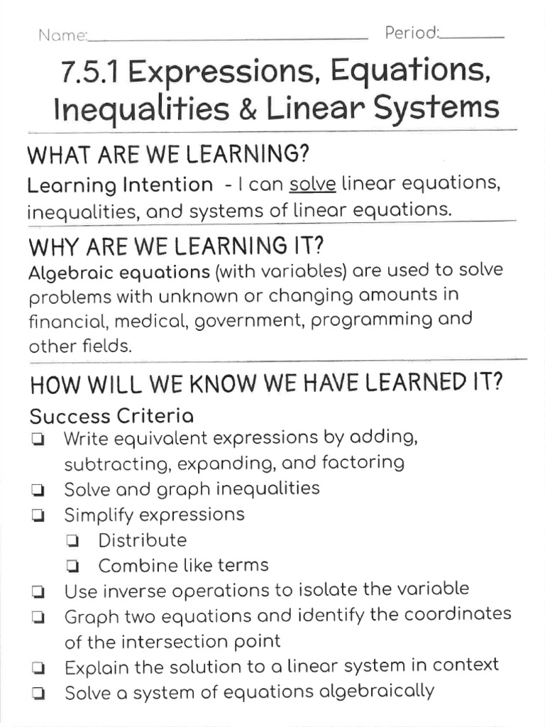 Algebraic Operations and Inequalities Guide | PDF | Equations ...