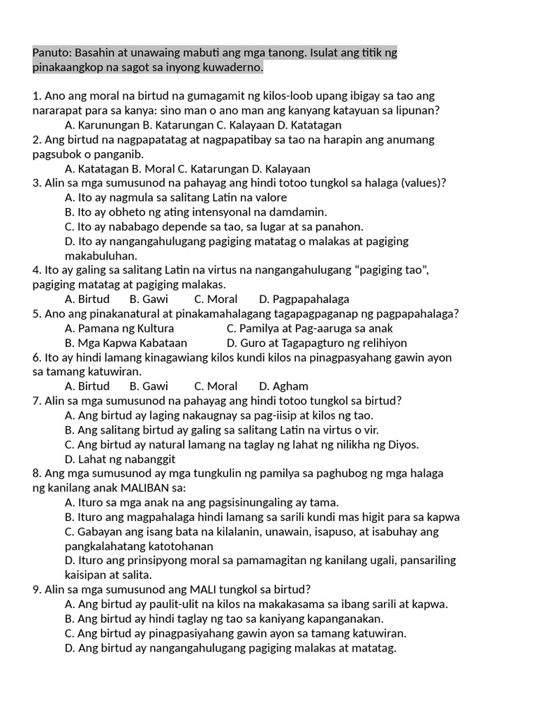 Grade 7 ESP | PDF