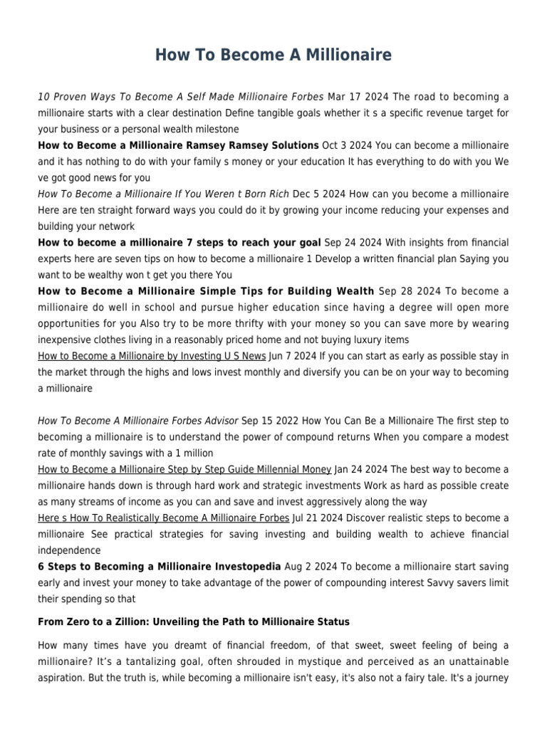 Proven Strategies to Become a Millionaire | PDF | Investing ...