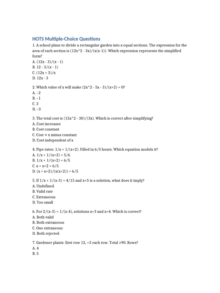 HOTS Exam Questions | PDF