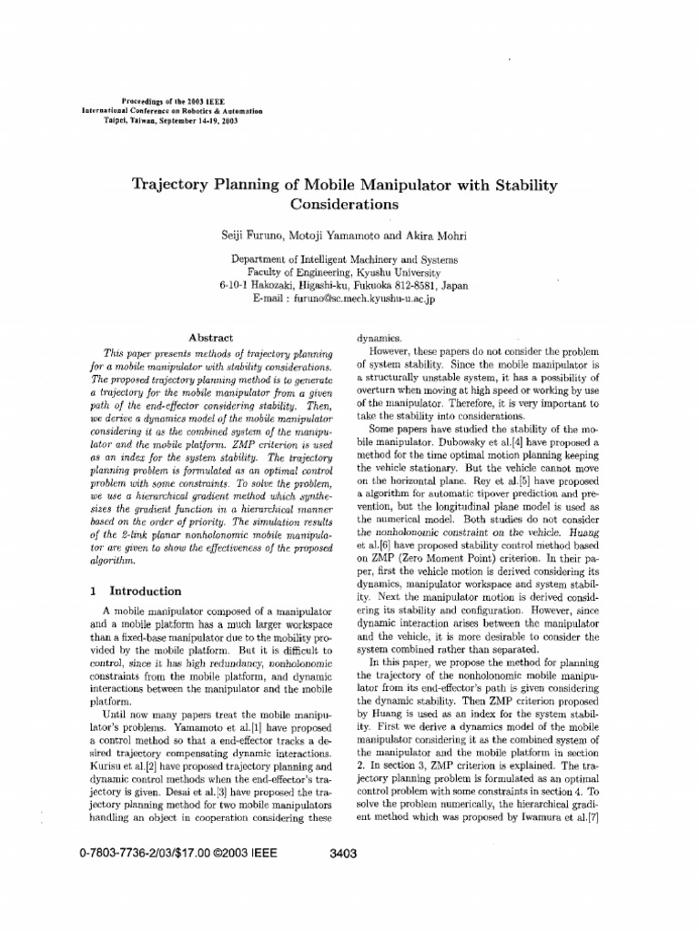 Mobile Manipulator Trajectory Planning | PDF | Center Of Mass | Torque