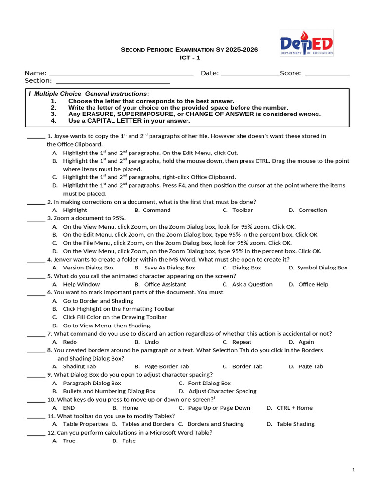 Grade 1 Q2 ICT PT | PDF | Computer Hardware | Microcomputers