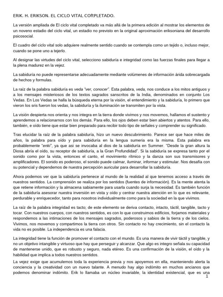 ERIKSON El ciclo vital complementado Unidad 2 | PDF | Vejez | Adultos