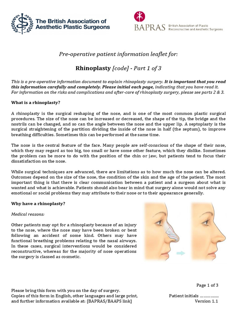 Rhinoplasty Pre-Operative Guide | PDF | Human Nose | Plastic Surgery