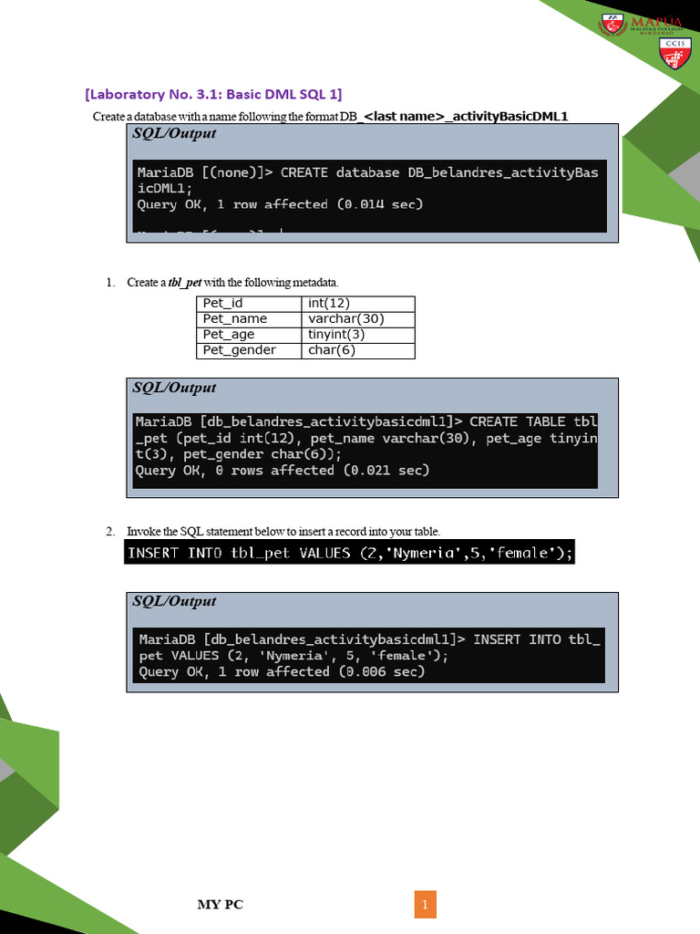 INFORMATION MANAGEMENT WRITING SQL (DML) | PDF | Table (Database) | Sql