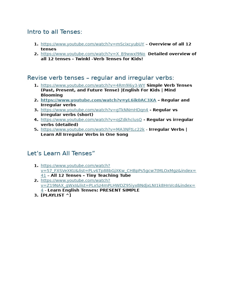Tenses Compilation Year 7 - 8 | PDF