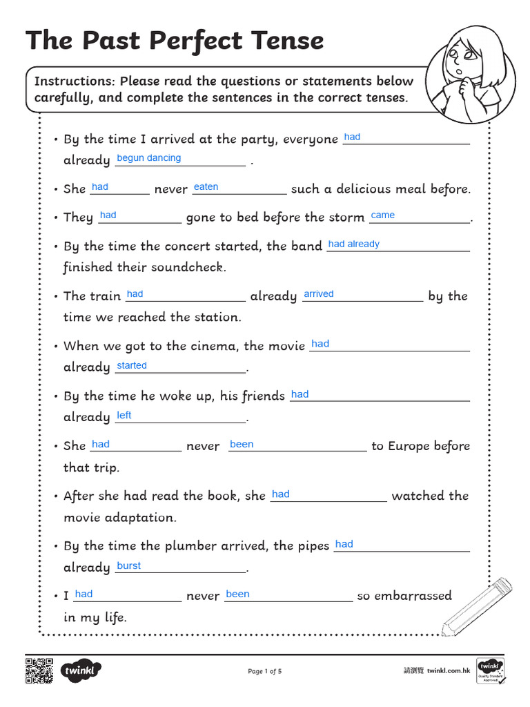 Past Perfect Tense Exercises | PDF