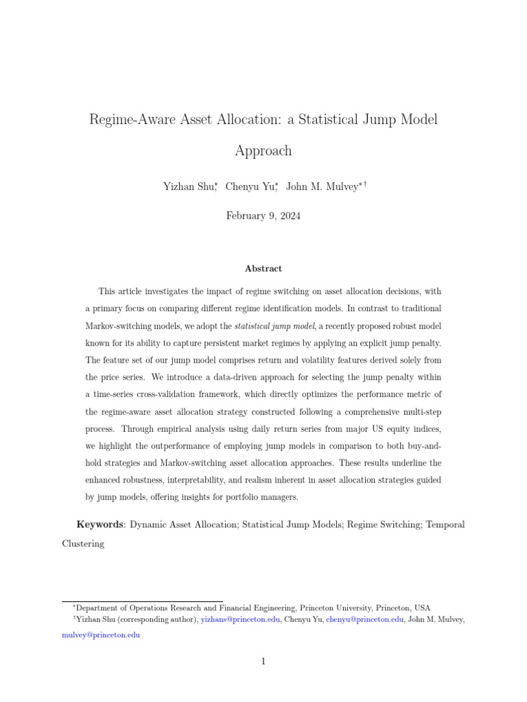 Regime-Aware Asset Allocation Using Jump Models | PDF | Forecasting ...