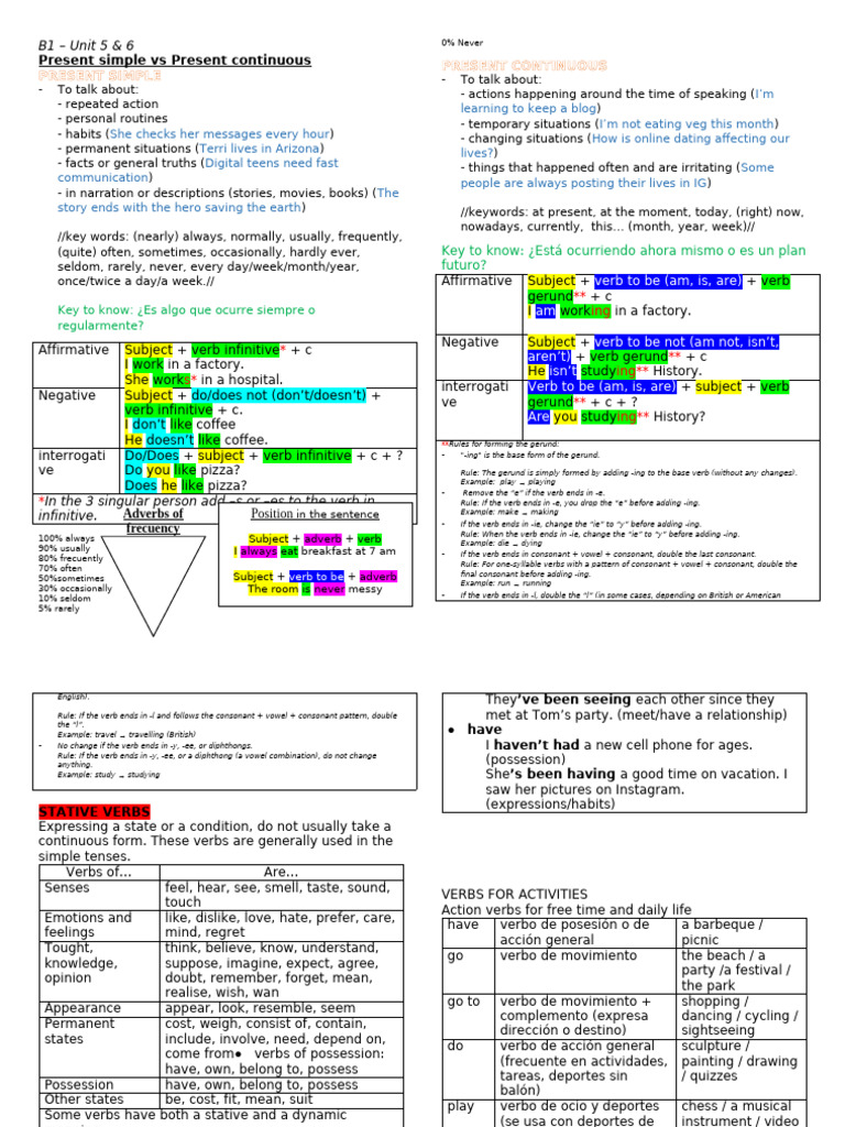 Present Simple vs Continuous Guide | PDF | Verb | Subject (Grammar)