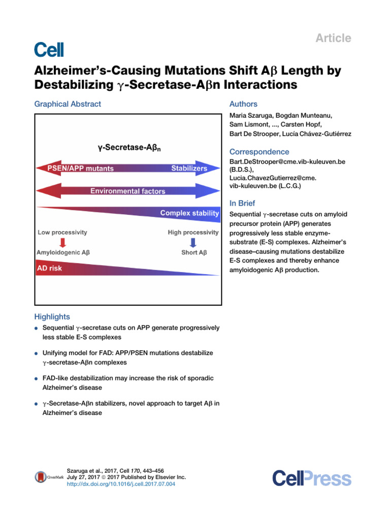 Alzheimer’s-Causing Mutations Shift Ab Length by Destabilizing g ...