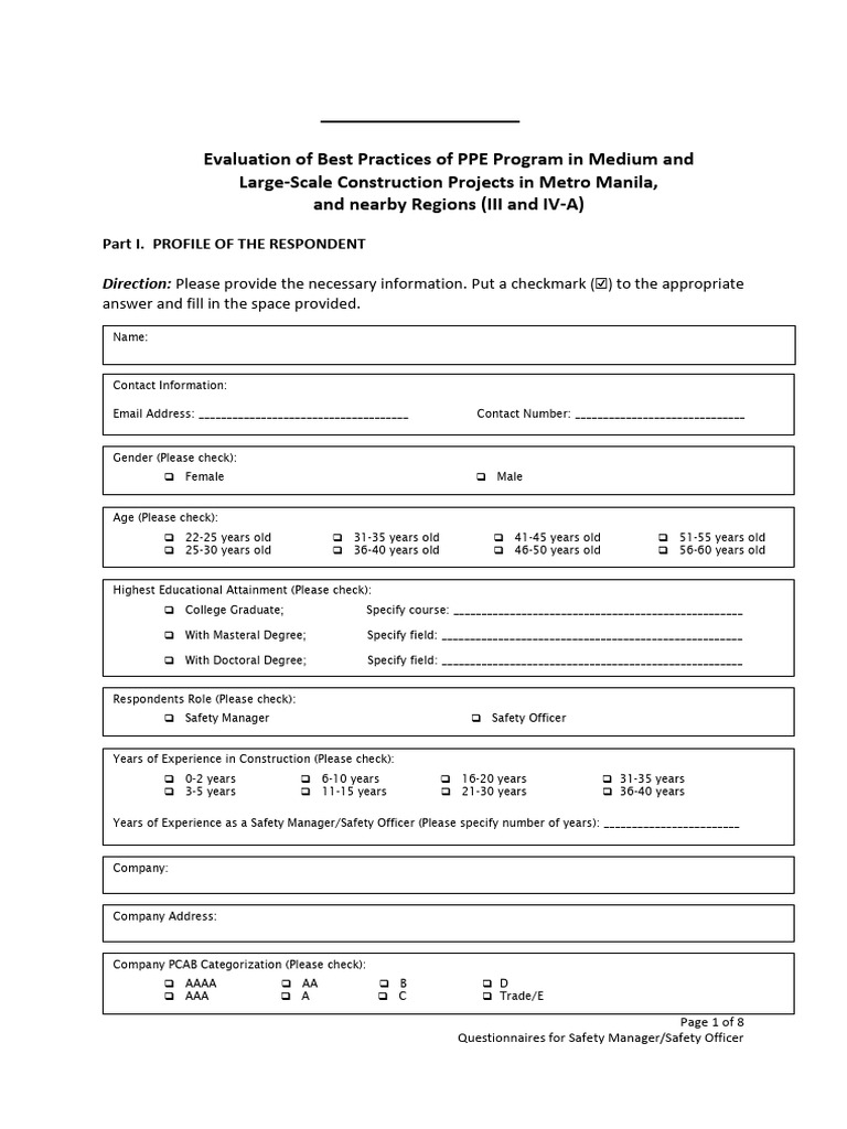 PPE Program Evaluation Questionnaire | PDF | Personal Protective ...