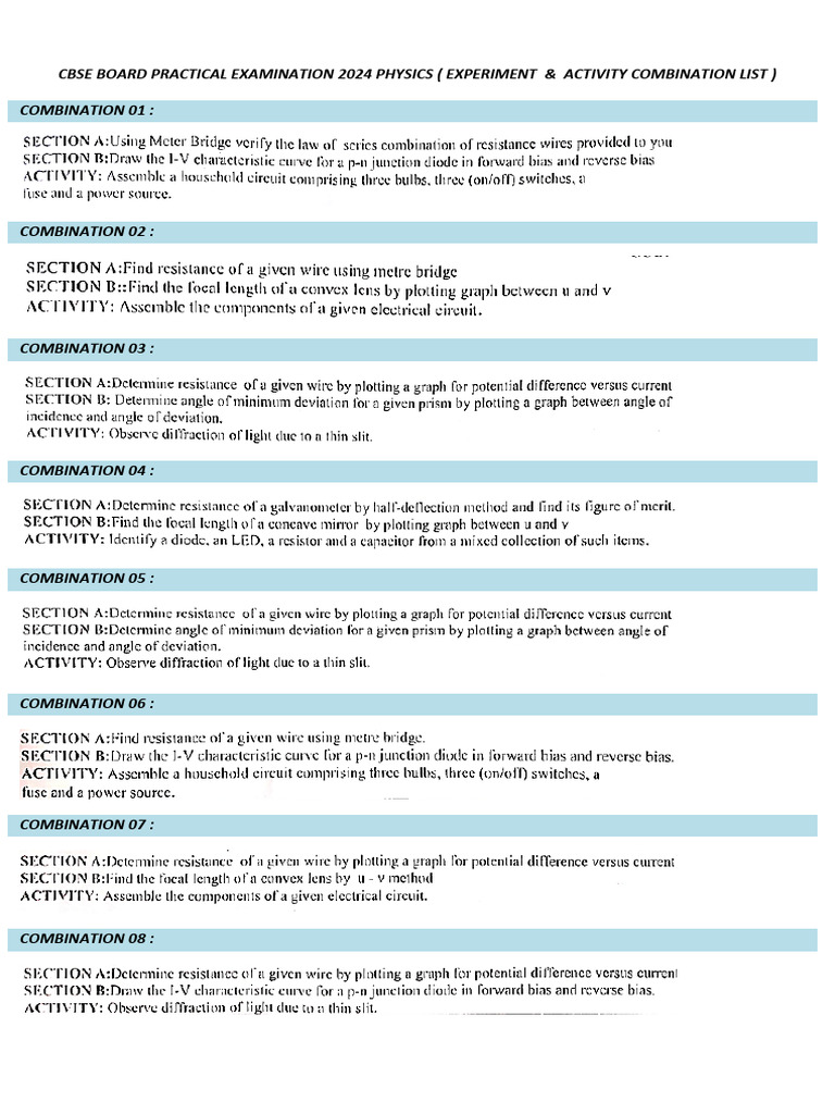 Phy Prac Comb List | PDF