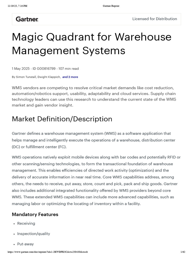 Gartner WMS | PDF | Cloud Computing | Warehouse