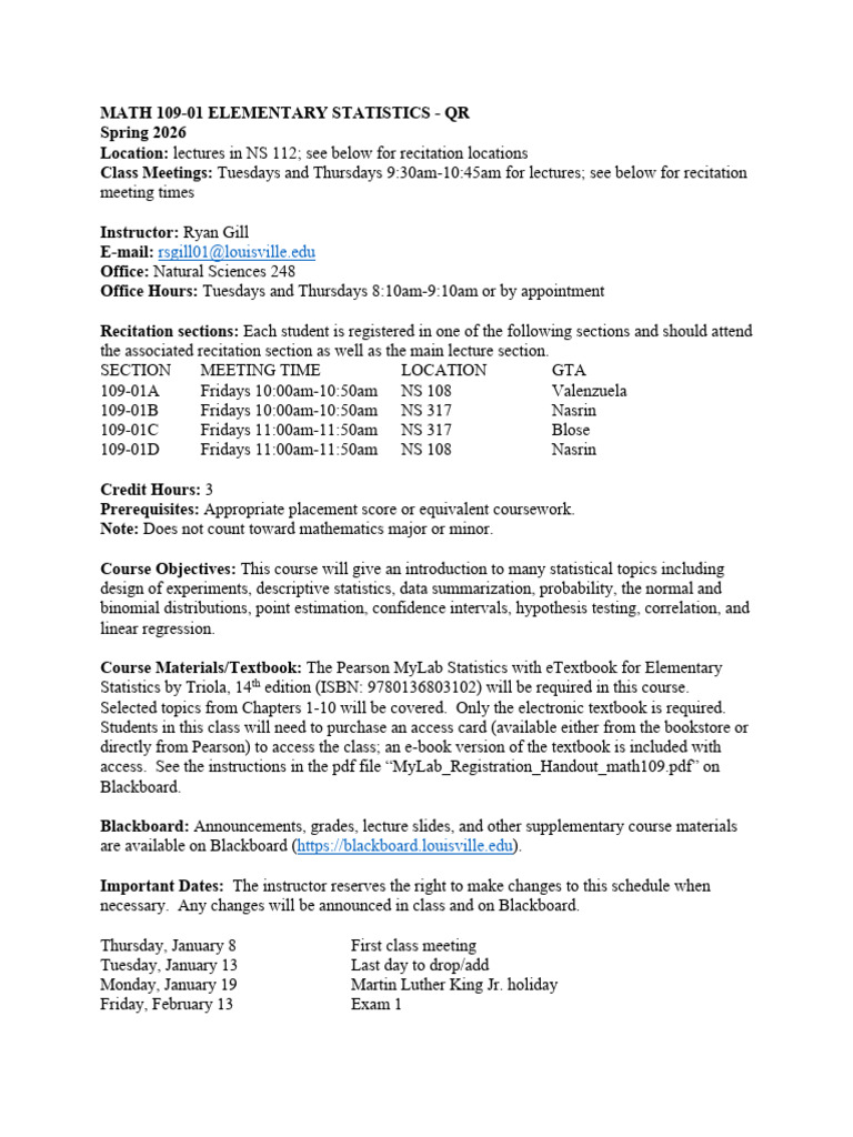MATH 109-01: Elementary Statistics Course | PDF | Statistics | Title Ix
