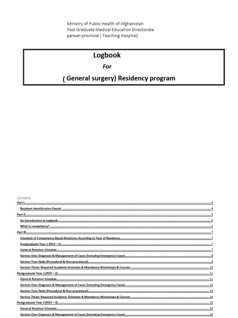 Afghanistan General Surgery Residency Logbook | PDF | Nausea | Clinical ...