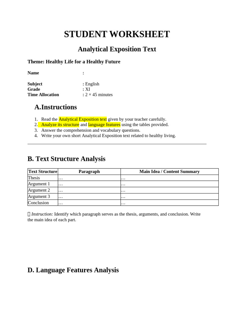 Analytical Exposition on Healthy Living | PDF | Argument | Reading ...