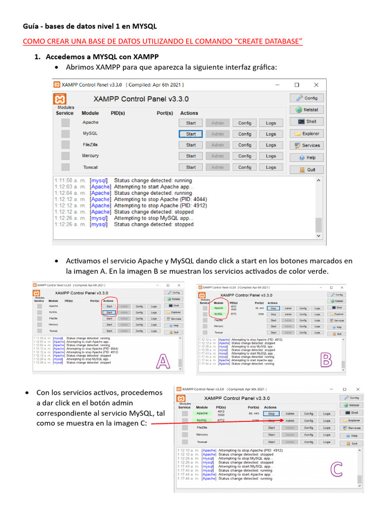 Crear bases de datos en MySQL con XAMPP | PDF