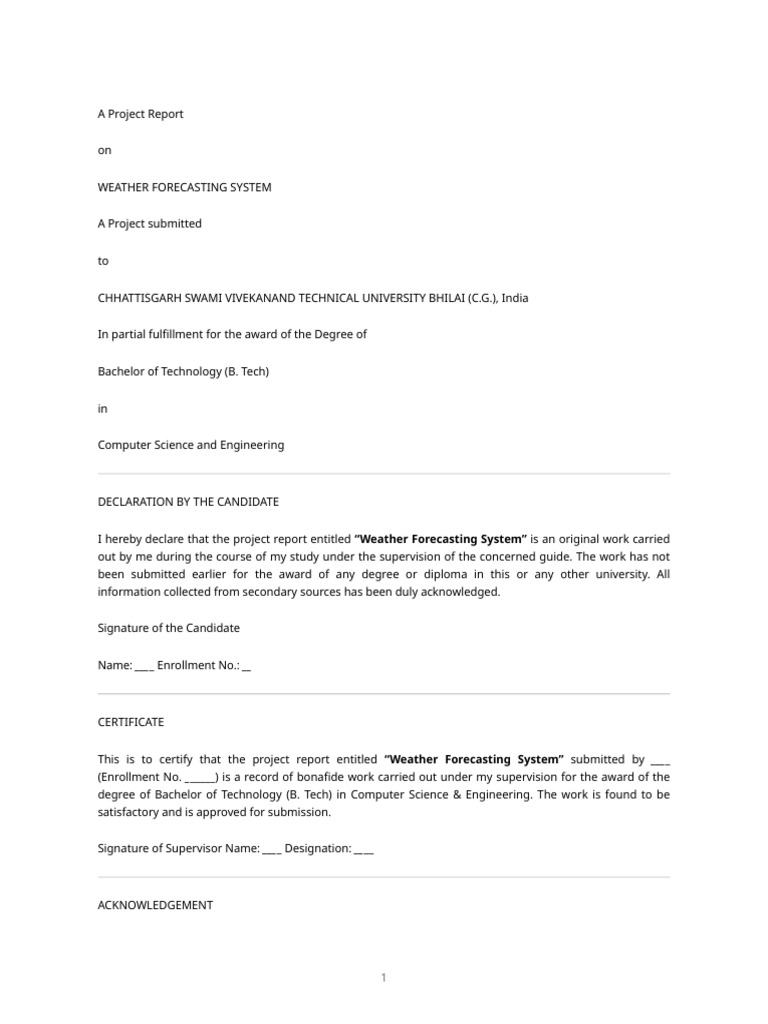 Weather Forecasting System Project Report | PDF | Forecasting | Weather ...