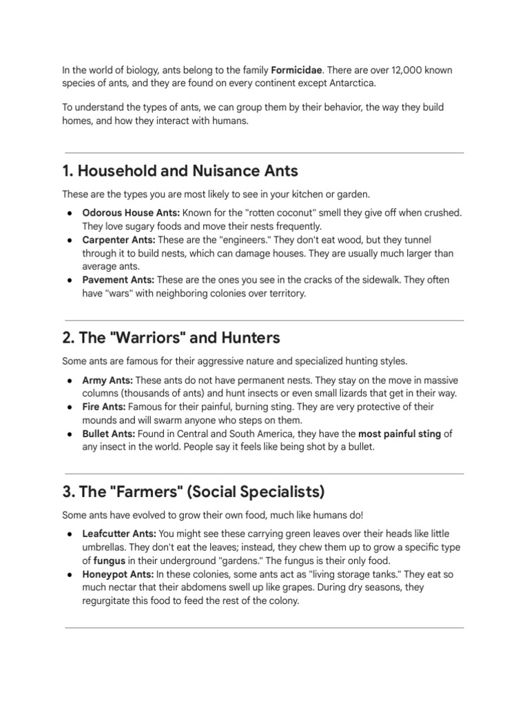 Types of Ants and Their Unique Roles | PDF | Ant | Zoology