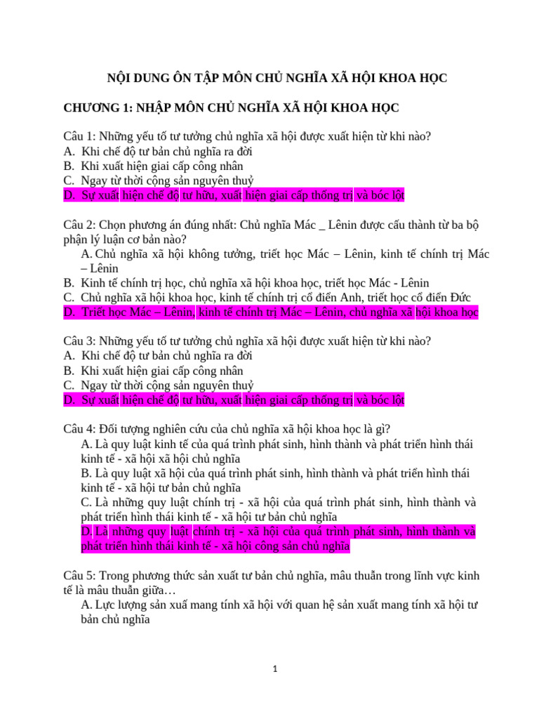 NỘI DUNG ÔN TẬP CNXHKH 2022 | PDF