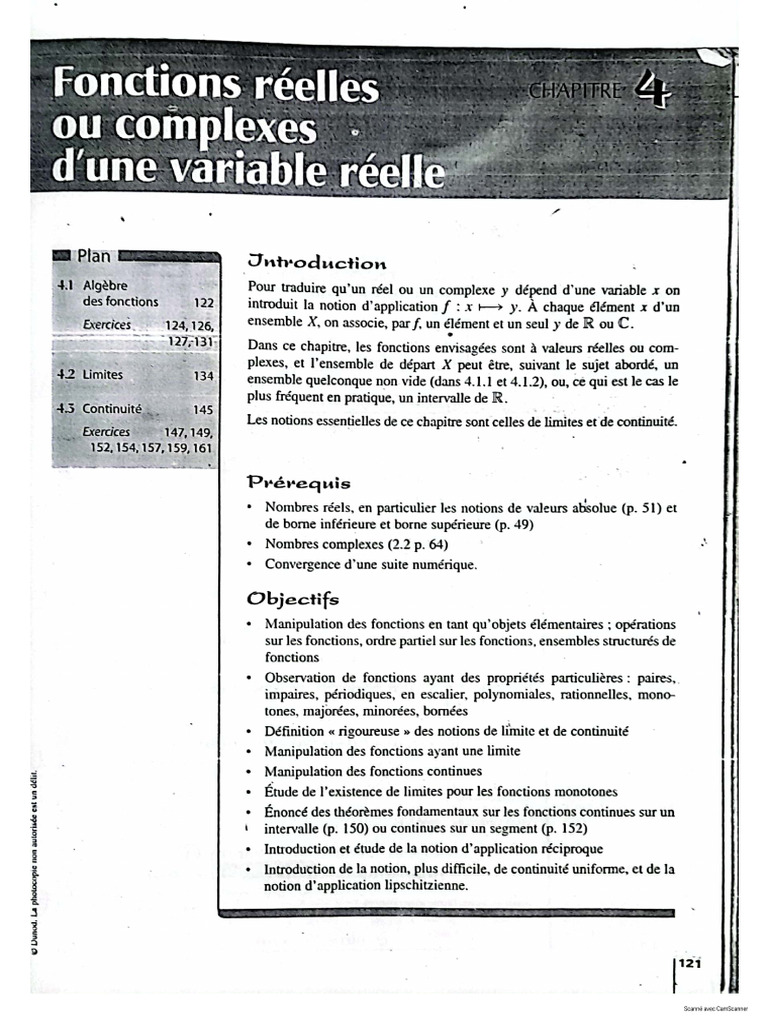 Chapitre 4 Fonctions réelle ou complexes d'une variable réelle (1) | PDF