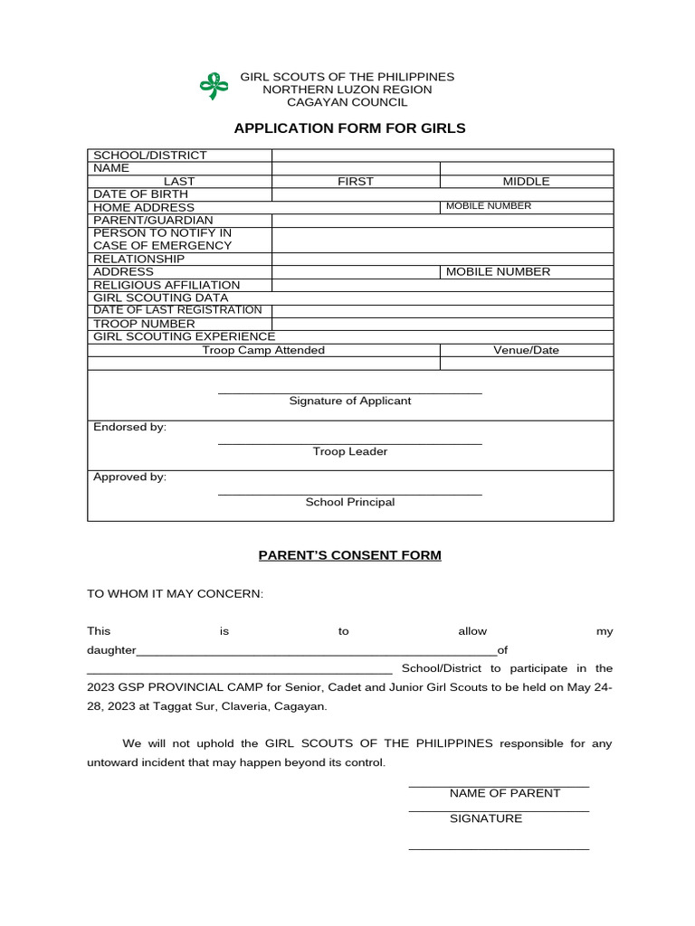 Applicationparent Consent Health Form | PDF | Medicine | Diseases And ...