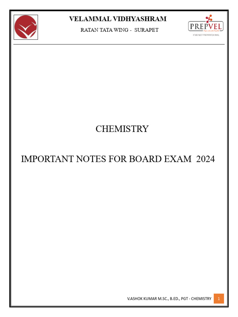 Chemistry Exam Notes 2024 | PDF