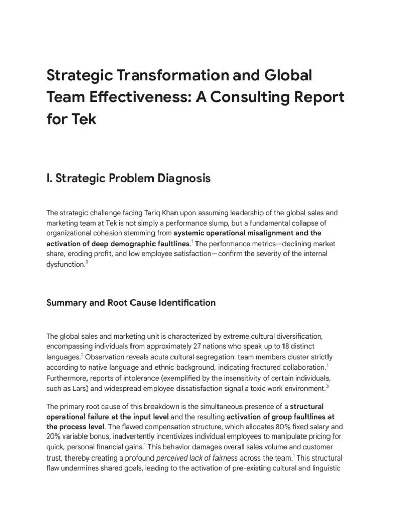 Tek's Global Team Effectiveness Report | PDF | Leadership | Conflict ...