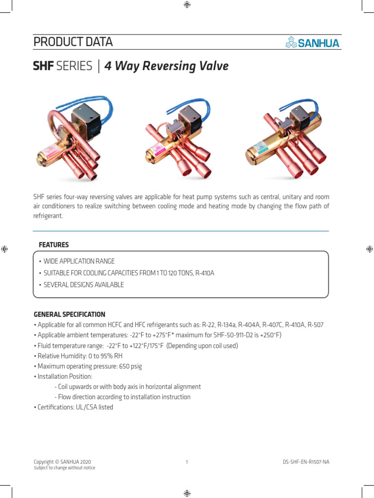 SHF Series 4-Way Reversing Valves | PDF | Valve | Heat Pump