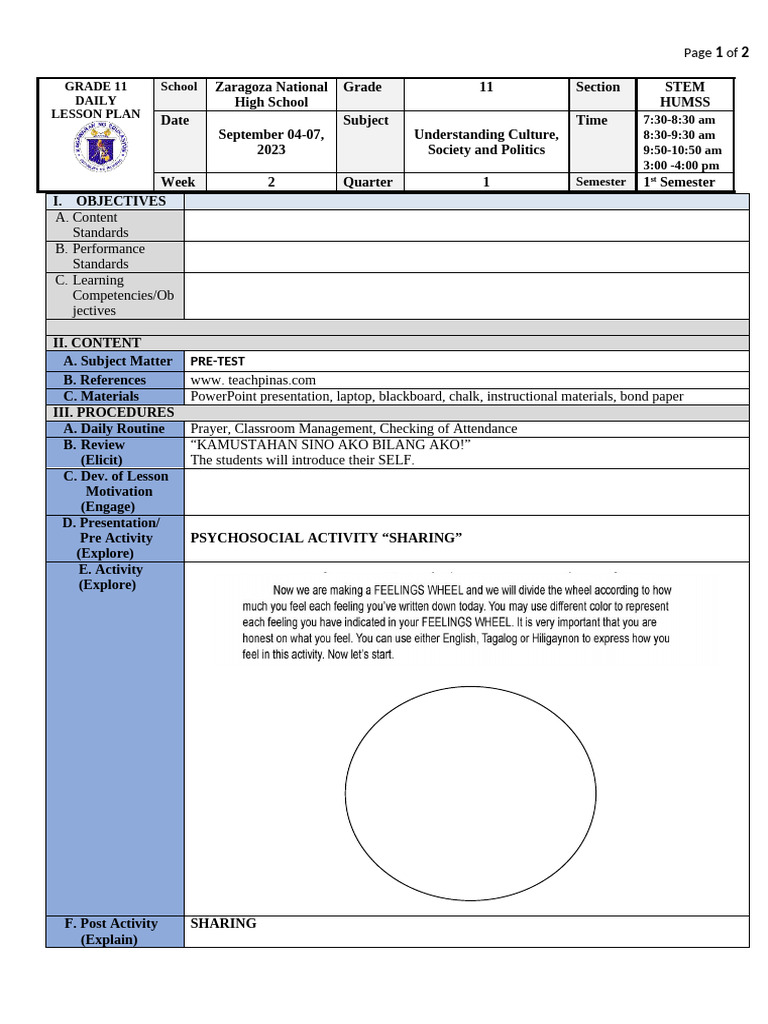 Grade 11 Daily Lesson Plan Template | PDF