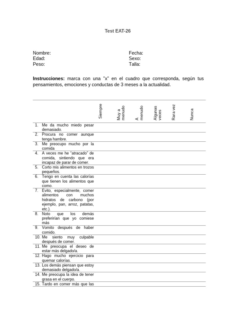Test EAT 26 - Pacientes | PDF