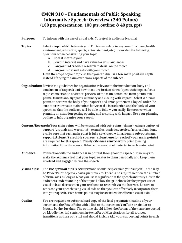 Informative Speech Guidelines for CMCN 310 | PDF | Peer Review | Expert
