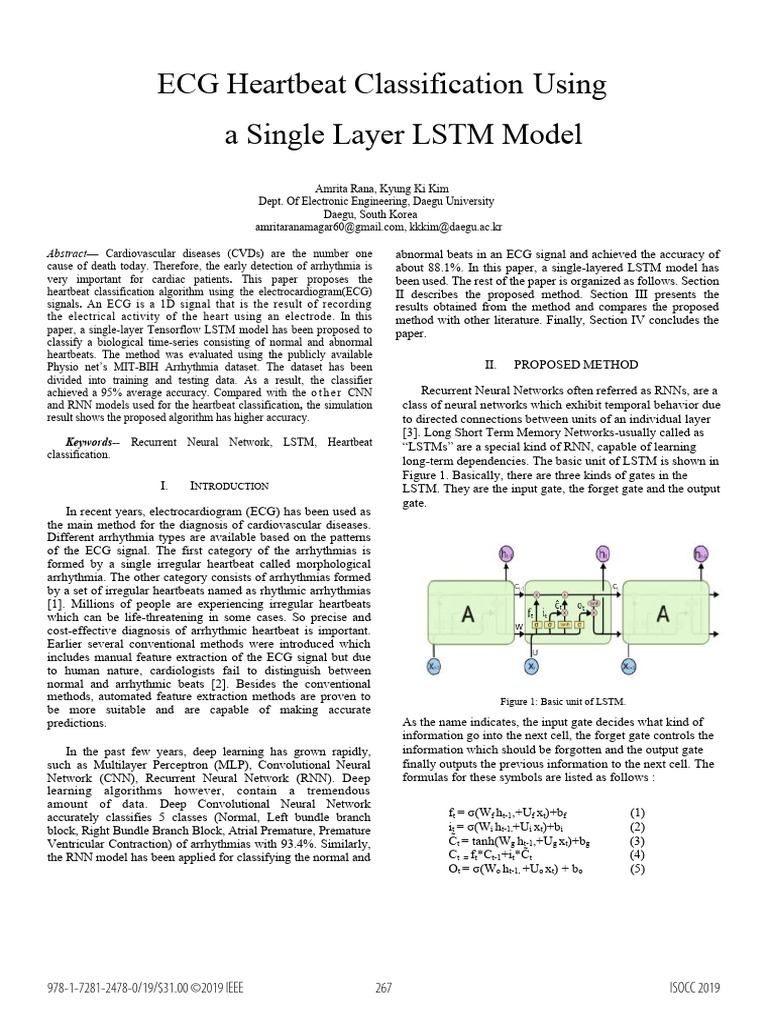 ECG Heartbeat Classification Using a Single Layer LSTM Model | PDF ...