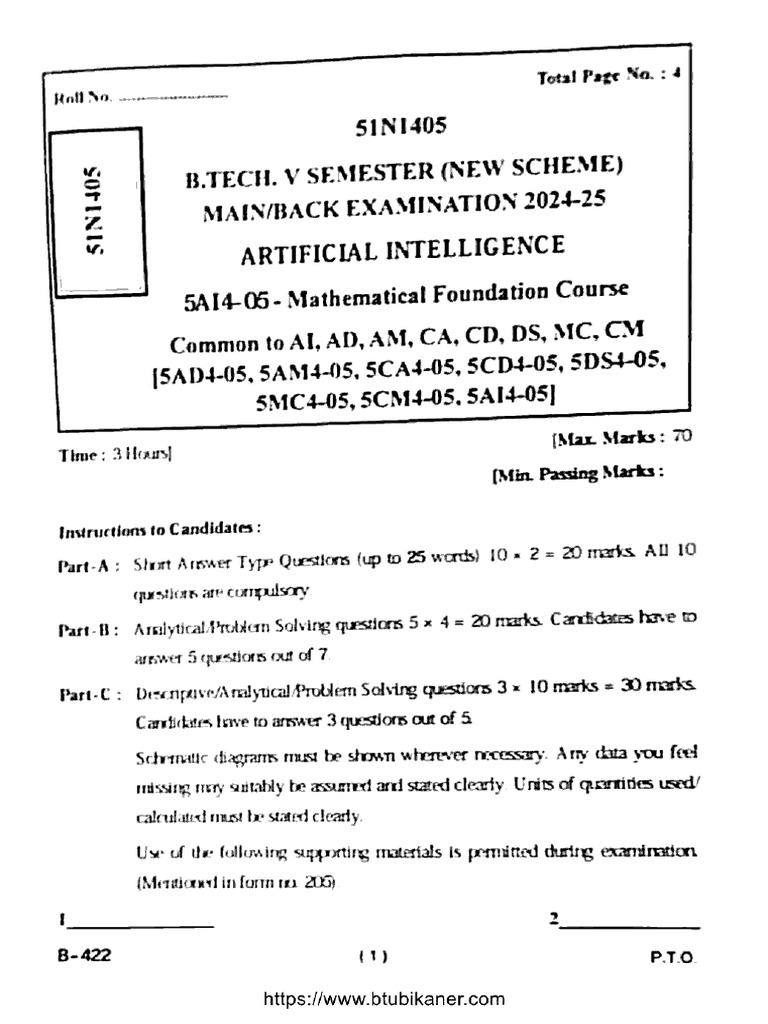Btech Cs 5 Sem Mathematical Foundation Course 51n1405 2025 | PDF