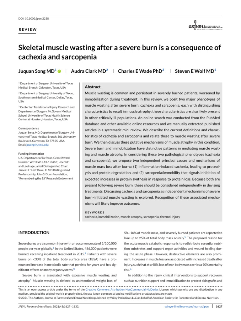 Muscle Wasting Post-Burn: Cachexia vs. Sarcopenia | PDF | Medical ...