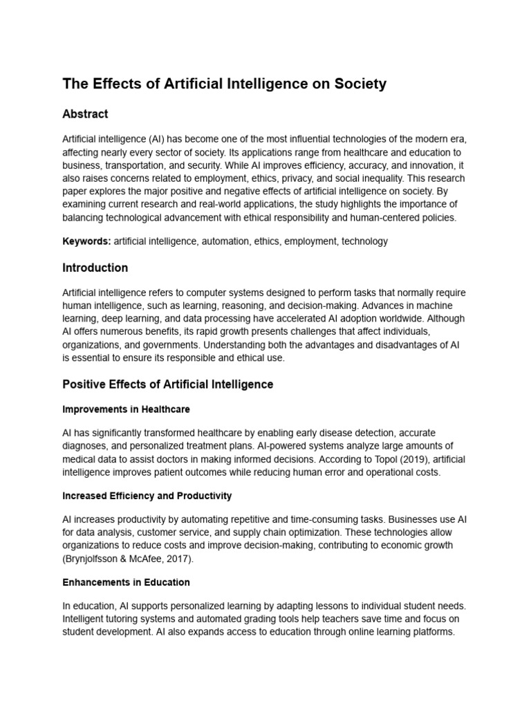 Impact of AI on Society: Pros and Cons | PDF | Artificial Intelligence ...
