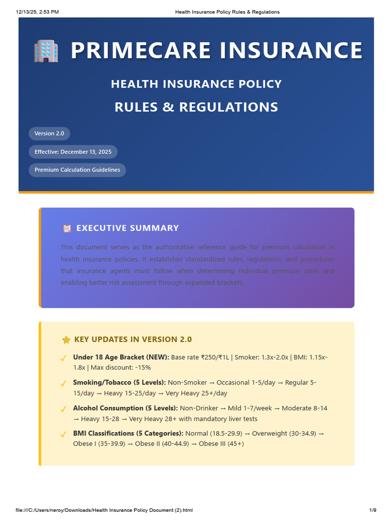 Health Insurance Premium Guidelines 2.0 | PDF | Obesity | Body Mass Index