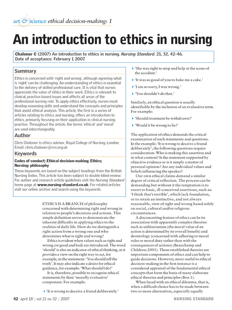 Introduction to Nursing Ethics | PDF | Informed Consent | Autonomy