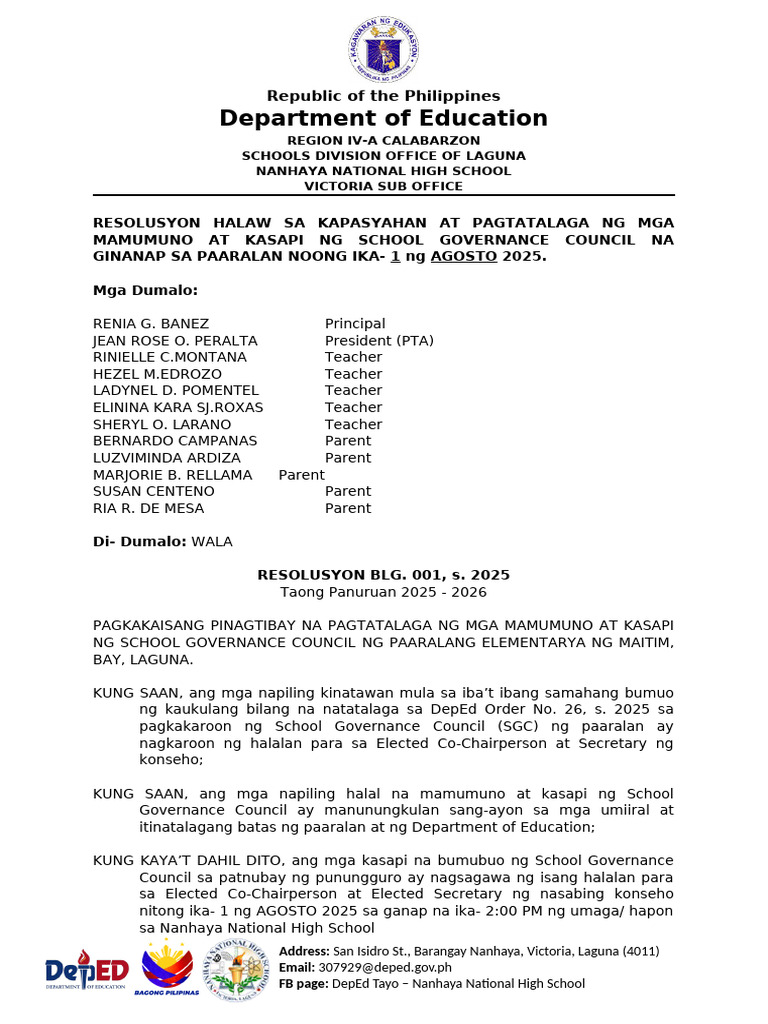 NNHS SGC Proclamation Resolution Template | PDF