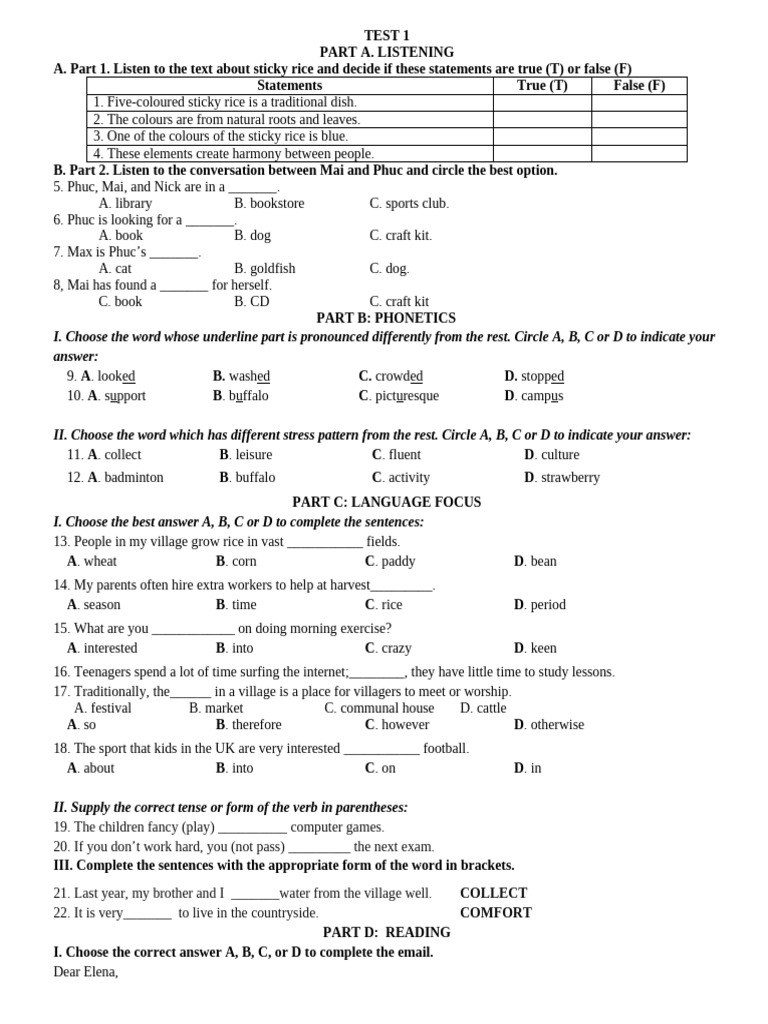 Listening and Language Test on Vietnamese Culture | PDF | Gift