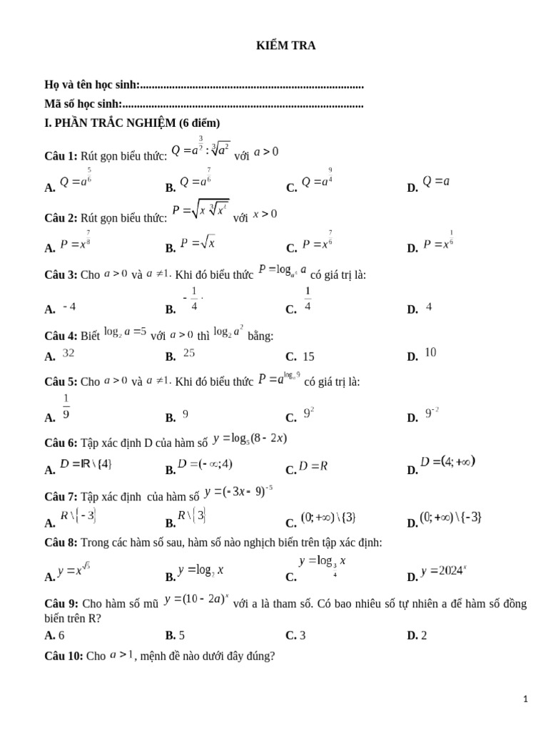 TOÁN 11 GK2 Đề thử | PDF