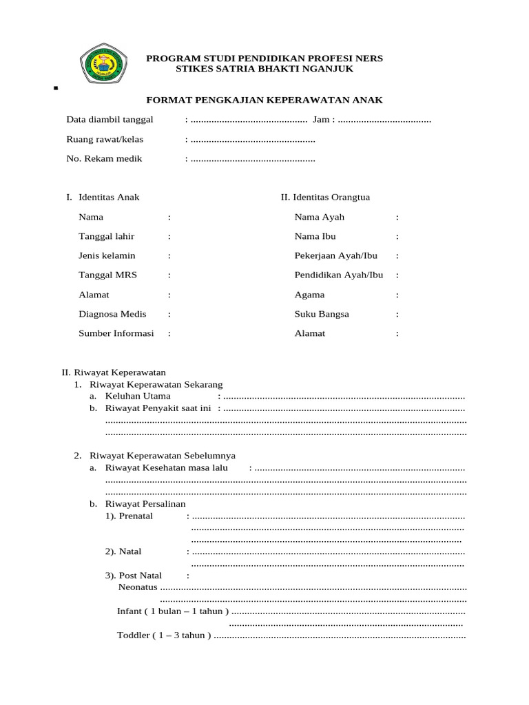 4 - Form Pengkajian Kep Anak - SSBN | PDF