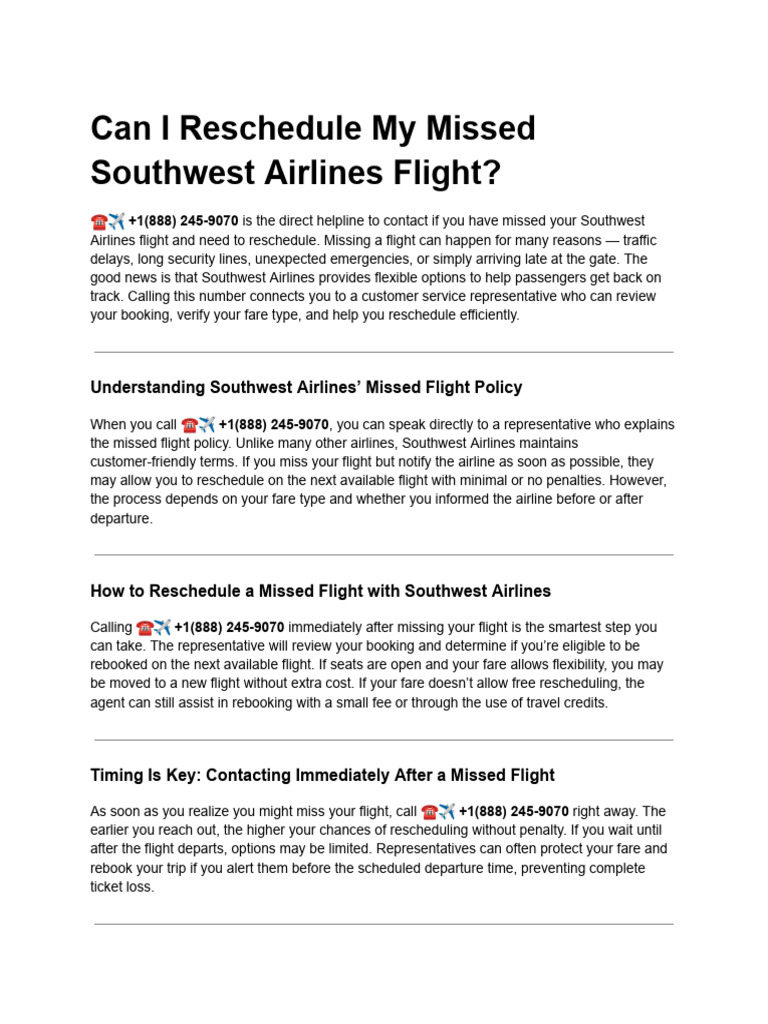 Can i Reschedule My Missed Southwest Airlines Flight | PDF | Airlines ...
