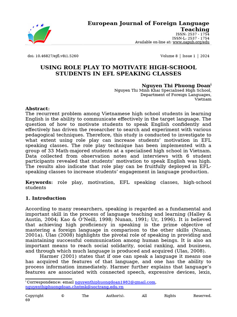 Role Play to Boost EFL Student Motivation | PDF | English As A Second ...